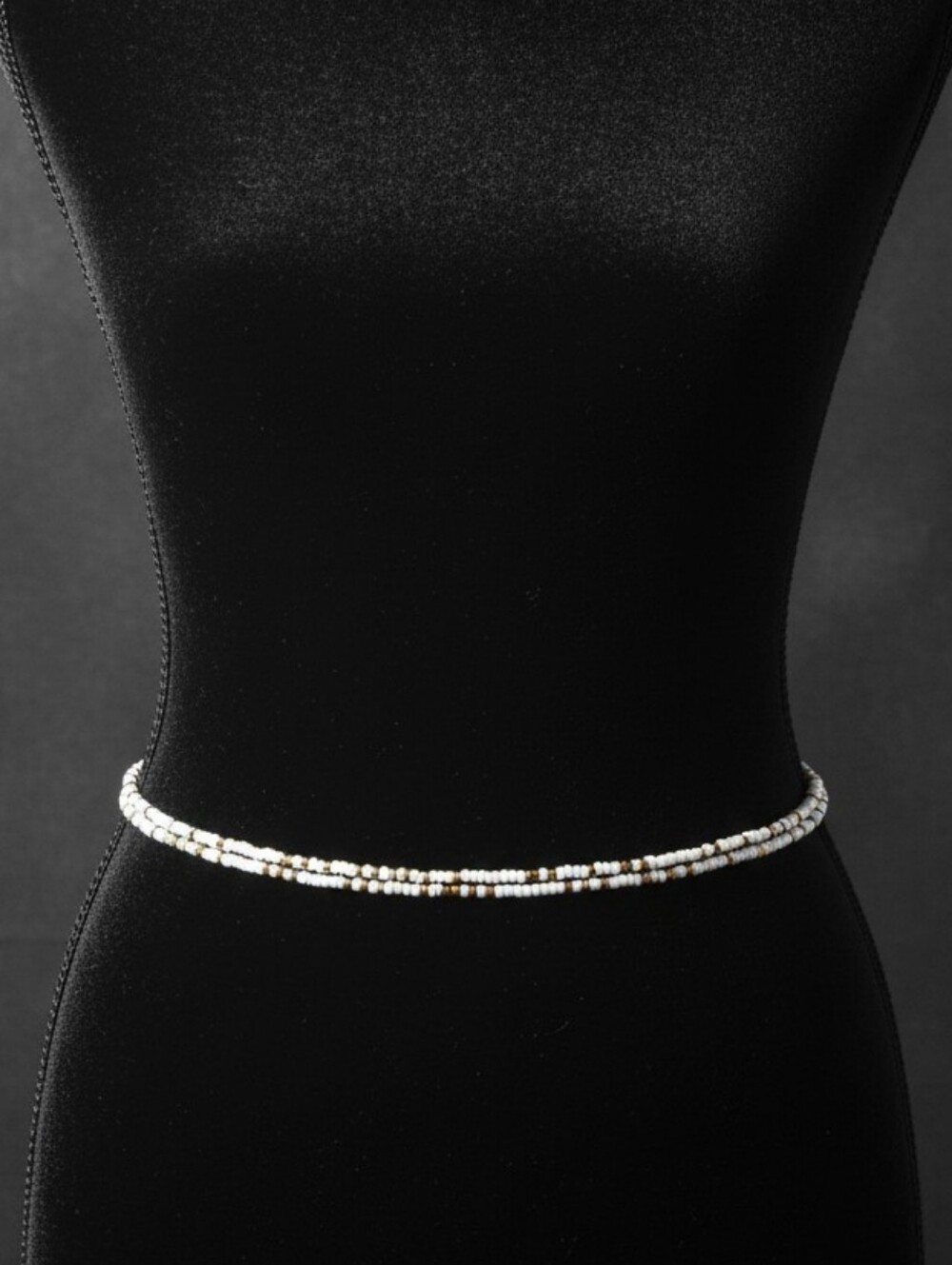 Delicate White Beaded Waist Chain Belt with Gold Accents - Women Accessories